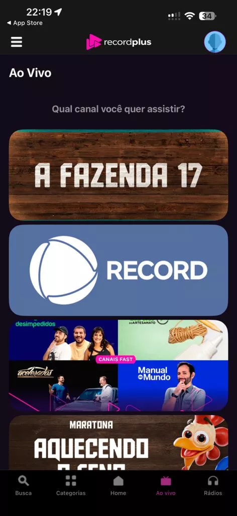 Tela do aplicativo RecordPlus