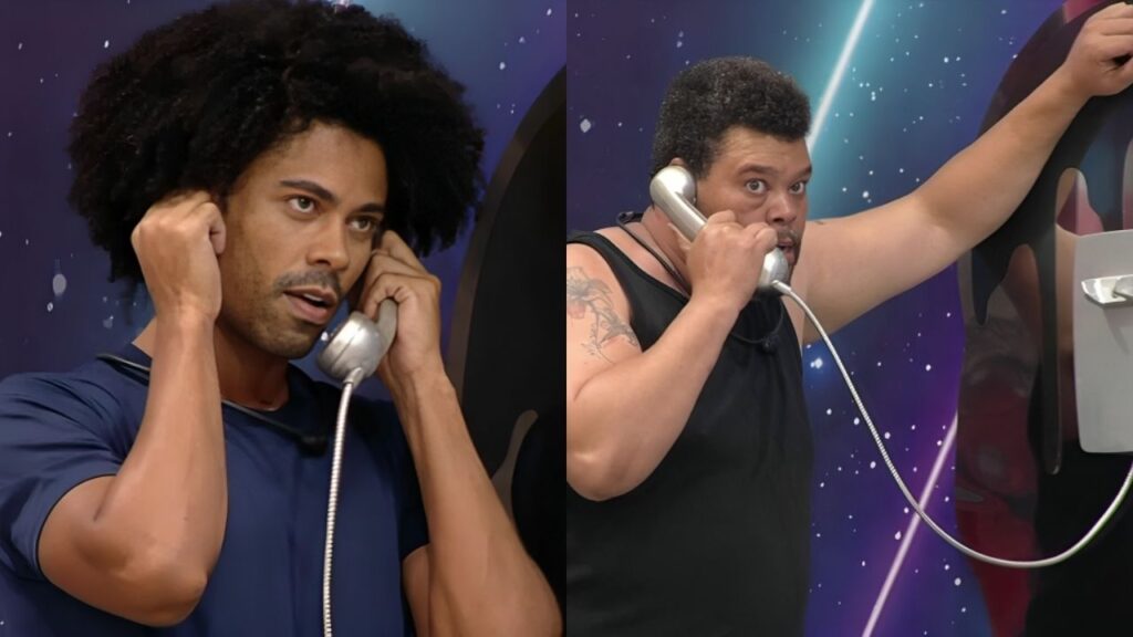 Breno e Babu atendendo o Big Fone no BBB 26