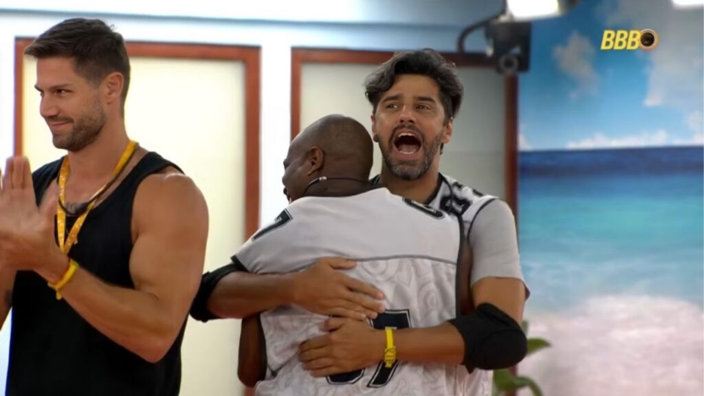 Alberto comemora na Prova do Anjo do BBB 26